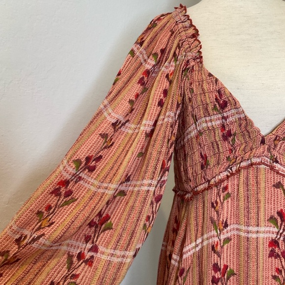 Free People Jackie Smocked Deep V-Neck Mini Dress Floral Print Size S/P - Picture 6 of 14